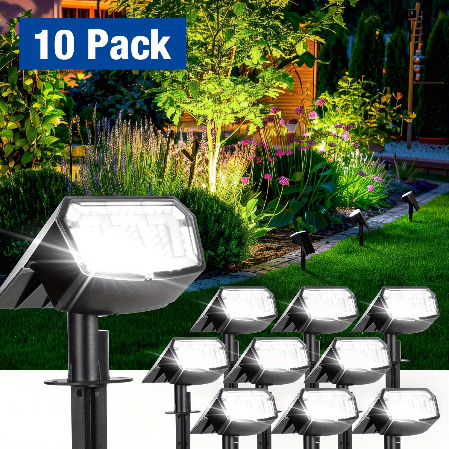 6/10-Piece Solar Outdoor Light Gardening Waterproof IP65 Outdoor Solar Light, 63 LED 3 Lighting Modes Outdoor Decorative Spotlight Courtyard Decoration Suitable for Outdoor, Courtyard, Outdoor House, Garage, Path, Camping