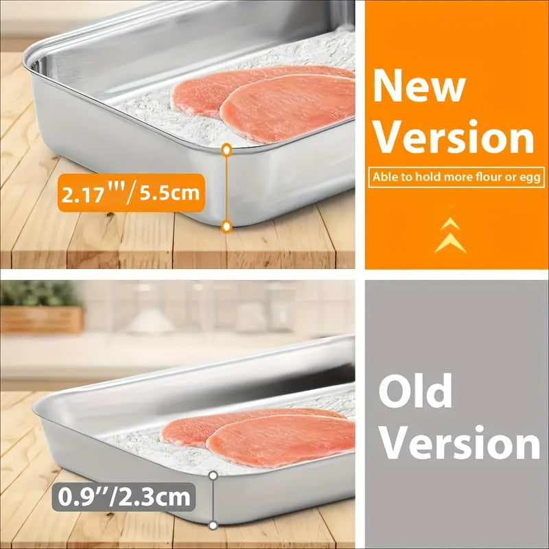 Stainless Steel Bread Tray Set of 3, Kimchi Plate, Oven-Safe Heat-Resistant Pan, Tray for Dipping Flour for Fried Foods, Thick Durable Material, Dip Tray, Cake Baking, Kitchen Storage, Kitchen Accessories, Kitchen Gadgets, Kitchen Supplies