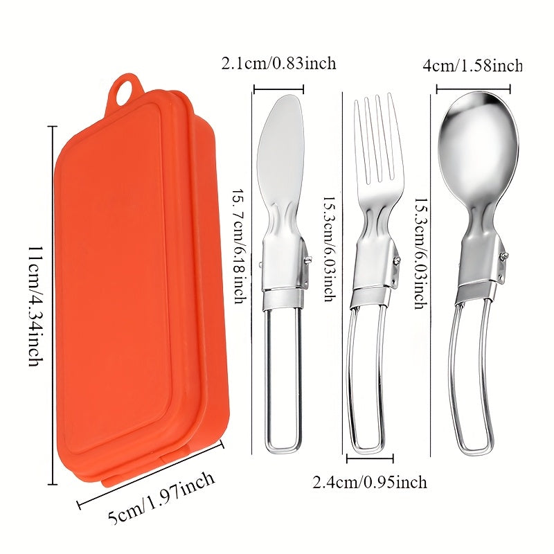 3-Piece Stainless Steel Foldable Knife Fork Spoon Set – Portable, Polished, Perfect for Outdoor Camping, Christmas, Easter, Father‘s Day, Labor Day – Foldable Spoon Fork Knife Set