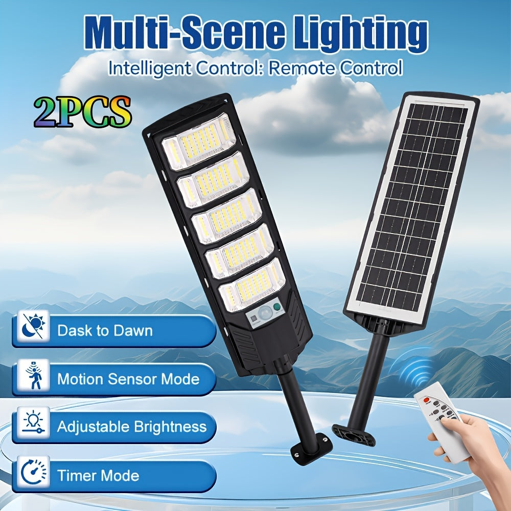 2 Pack Outdoor Solar Light, Home Backyard Dusk-to-Dawn Floodlight, with Wide Angle Motion Sensor, Remote Control, Solar Wall Light, Perfect for Commercial Courtyards, Gardens, Villas, Shop Entrances, Plazas, Sports Fields