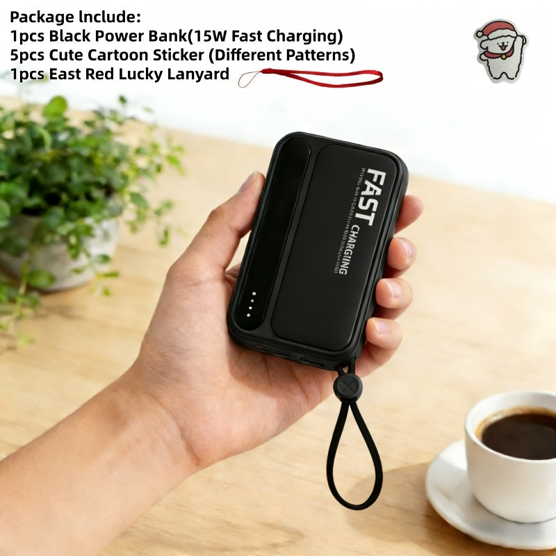 2026 LADAPU Newest Upgrade Mini Cute 10000mAh Portable Pocket Size 5W 15W Fast ChargingPower Bank, Small Size Large Capacity High Appearance, Built-in 4 Cables, High-SpeedRechargeable Battery, Trave Must Have, Great Girlfriend Gift, For IPhone