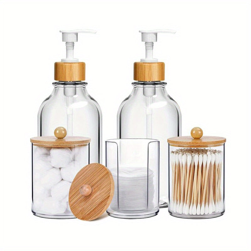 5-Piece Bathroom Decor Set - Complete Bathroom Essentials Set with Soap Dispenser, Toothbrush Holder, Cotton Swab Holder, Bohemian Style Bathroom Storage Box - Perfect Housewarming Gift