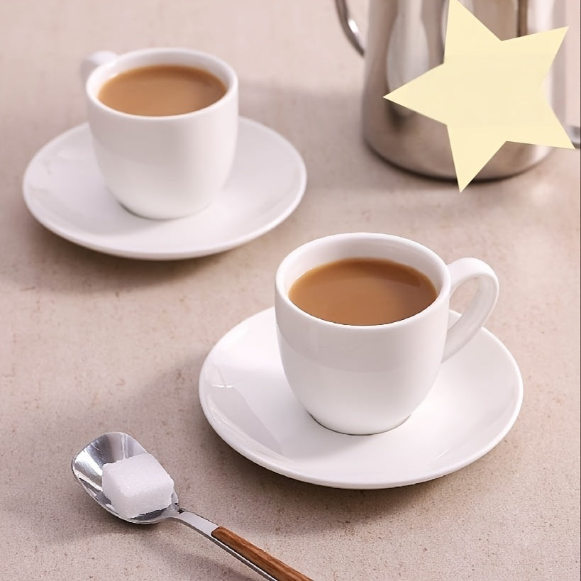 6-Piece Ceramic Espresso Cup Set with Saucers, 3oz White Simple Style Coffee Cups – Espresso Cups, Tea Cups, Latte Cups
