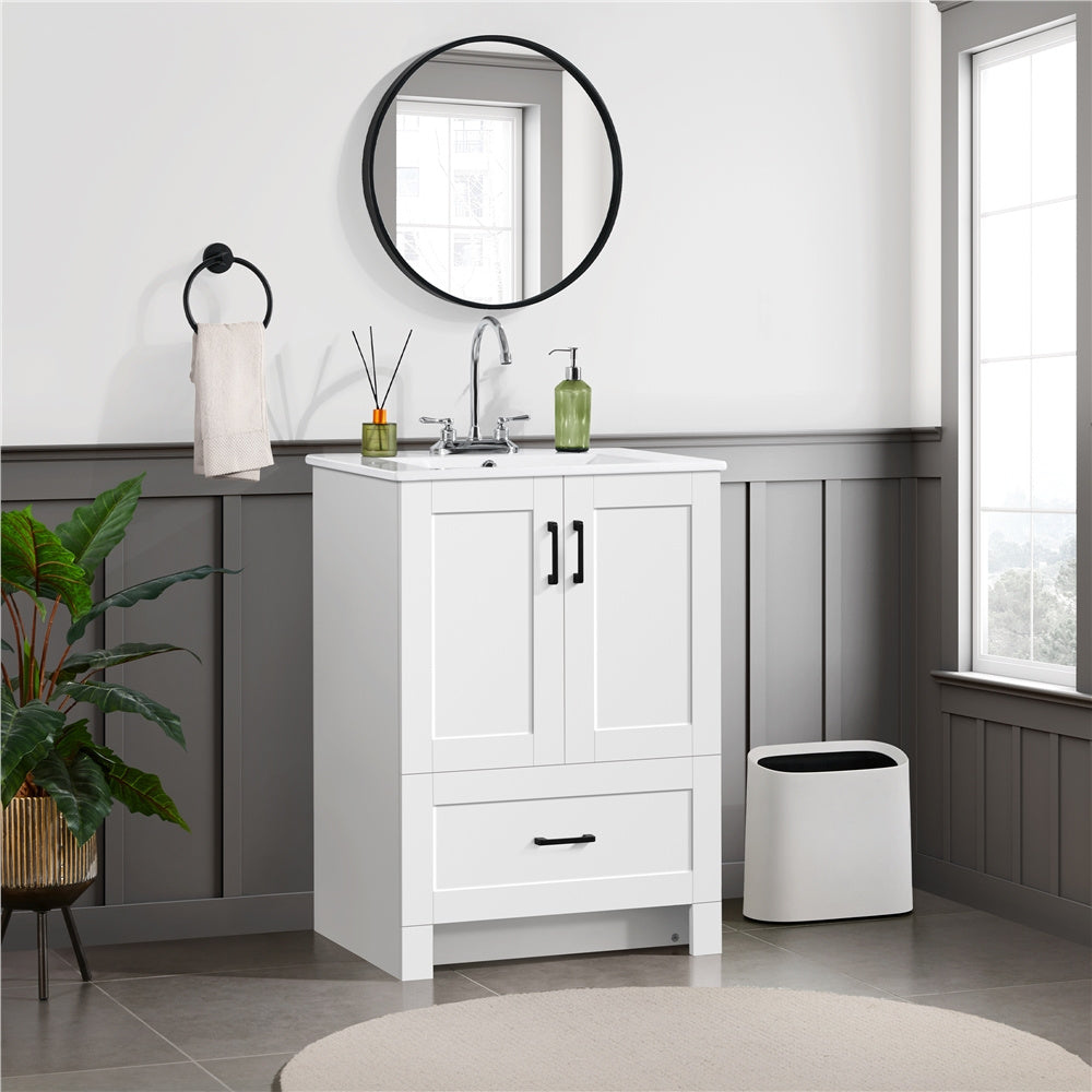 Costoffs Freestanding Bathroom Vanity with Ceramic Sink - 2-Door Base Cabinet with Drawers, Modern Bathroom Storage Combo Set, Home Furniture