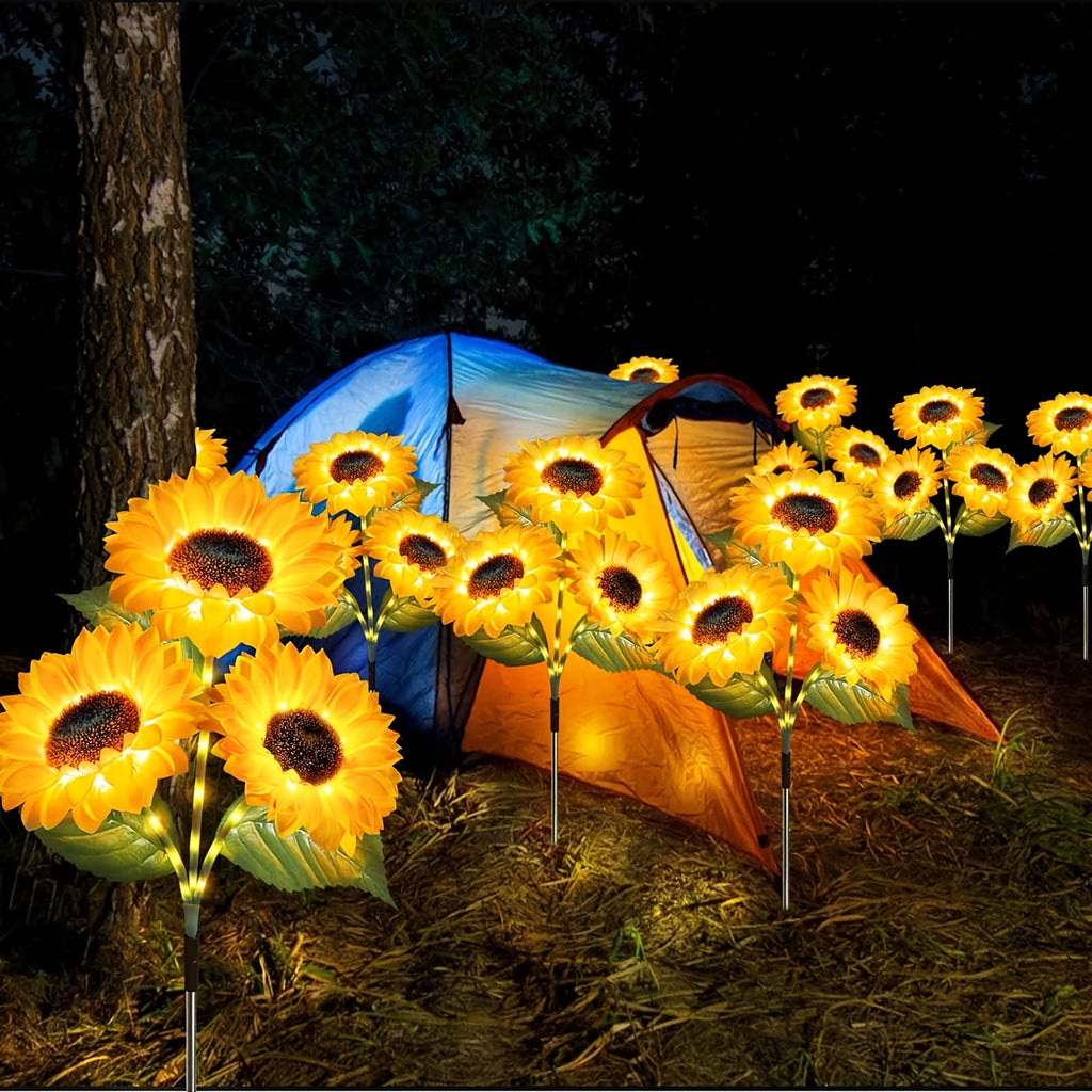 Upgraded 3-Piece Solar Garden Light Set, Includes 9 Sunflower Lights, IP65 Waterproof Outdoor Artificial Flower Solar Light Courtyard Decoration, Automatic On/Off Solar Decorative Light Suitable for Lawn, Courtyard, Porch, Flower Bed
