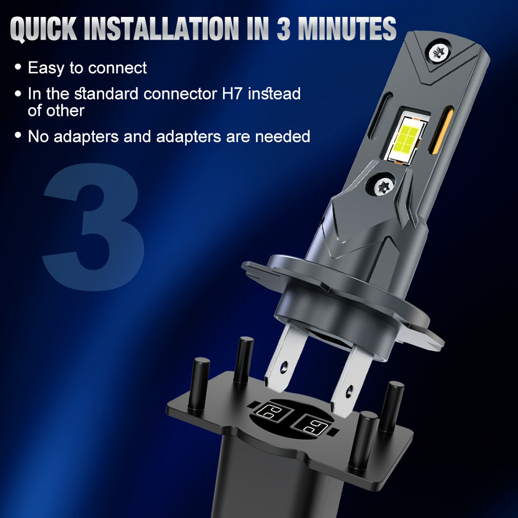 2-Pack H7 Car LED Headlights 50W 15000 Lumens 6000K Fog Light for Car High/Low Beam 1:1 Design
