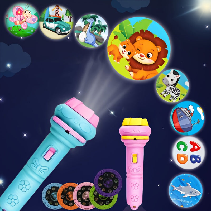 Mini Projector Flashlight with 3 Projection Slides, 24 Patterns including Animals, Dinosaurs, Vehicles, Space & More, Halloween Gift