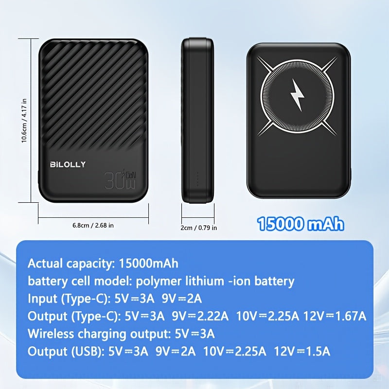 雙支裝時尚移動電源 15000/10000毫安時 30W/22.5W快速充電便攜充電寶 超薄行動式手機充電備用電池 相容所有手機 迷你輕巧 旅行佳選 新年/聖誕禮物
