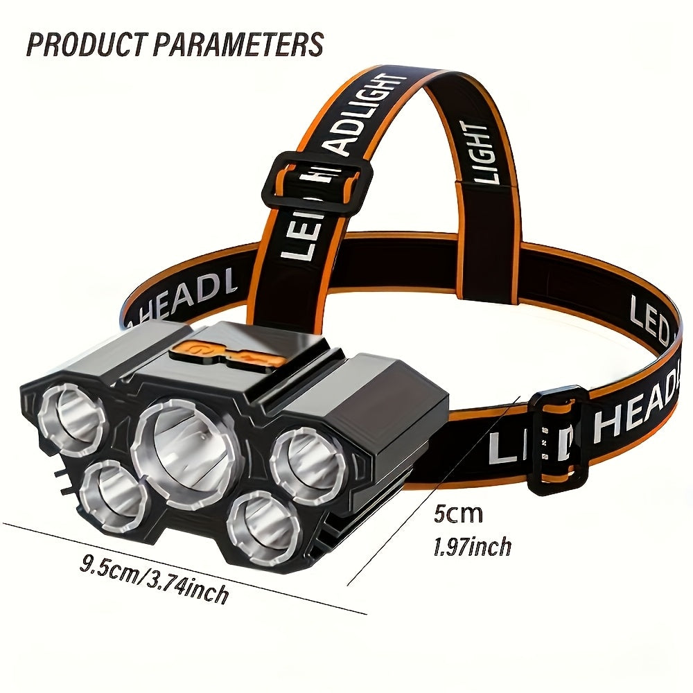 2 Pack Rechargeable Headlamp, 5LED Super Bright Headlamp Flashlight, Lightweight USB Charging Head Light, 3 Lighting Modes for Outdoor Camping Running Hiking Fishing