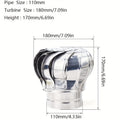 1Pcs Durable Stainless Steel Roof Fan 110mm, Round Rotating Chimney Vent Cap, External Flue Pipe Cover, Heat & Low Temperature Resistant, Corrosion-Proof Non-Electric Wind Turbine Vent, Leakproof Roof Turbine Ventilator for House Factory Attic Farm
