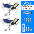 2 Pack Powerful Solar Street Light, IP65 Outdoor Light, 6500K Security Floodlight, Dusk to Dawn, with Remote Control, 6000mAh Large Capacity, High Brightness 375 LEDs, Perfect for Streets, Pathways, Courtyards, Gardens, Garages, Parking Lots