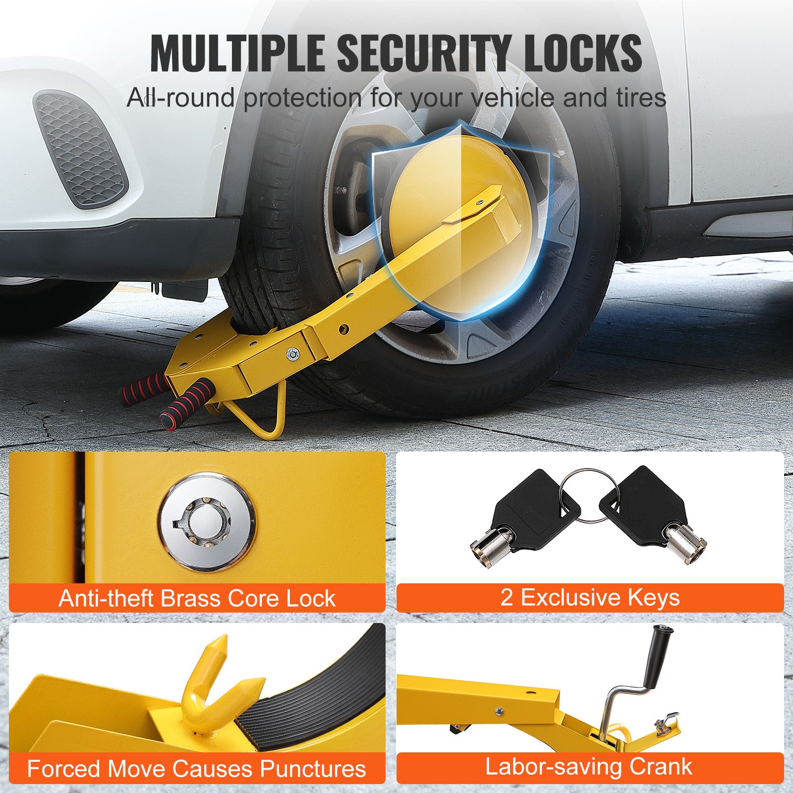 VEVOR Wheel Lock – 1-Pack Trailer Wheel Lock, Heavy-Duty Anti-Theft Tire Lock for RVs, Trailers, Cars, Trucks, SUVs