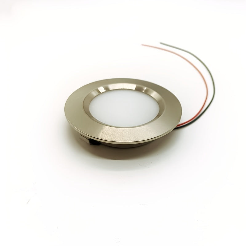 Recessed LED round downlight spotlight, metal aluminum housing, DC12V 24V, diameter 68mm*14mm, cutout 55mm, nickel color, 3W 5W LED cabinet light, for garage, bathroom, sauna lighting, shopping mall, restaurant, bedroom, corridor