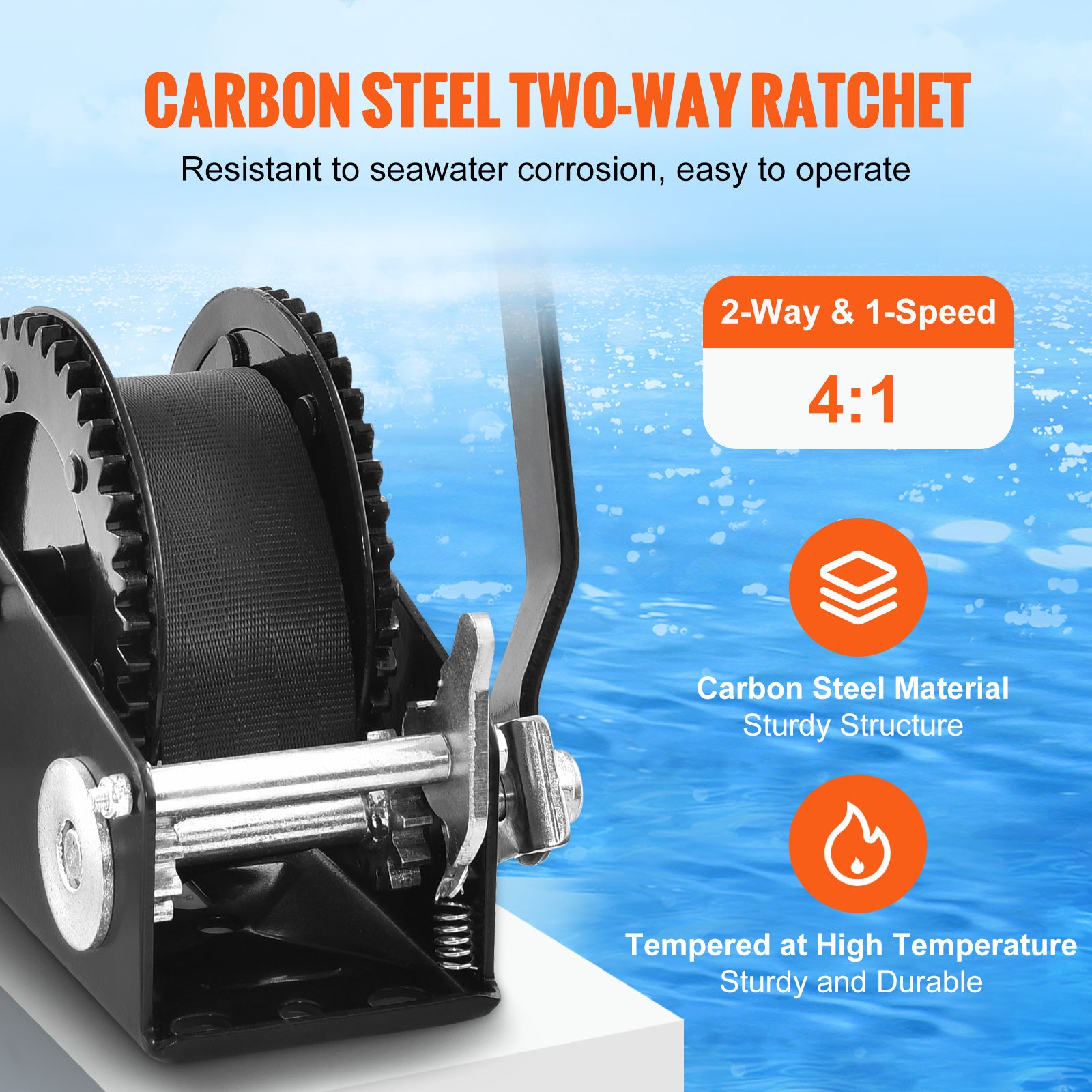 VEVOR Hand Winch, 1200/1600/2000/3500 lbs Pulling Capacity, Boat Trailer Winch with 23 ft Polyester Strap and Two-Way Ratchet, for Trailer, Boat or ATV Towing