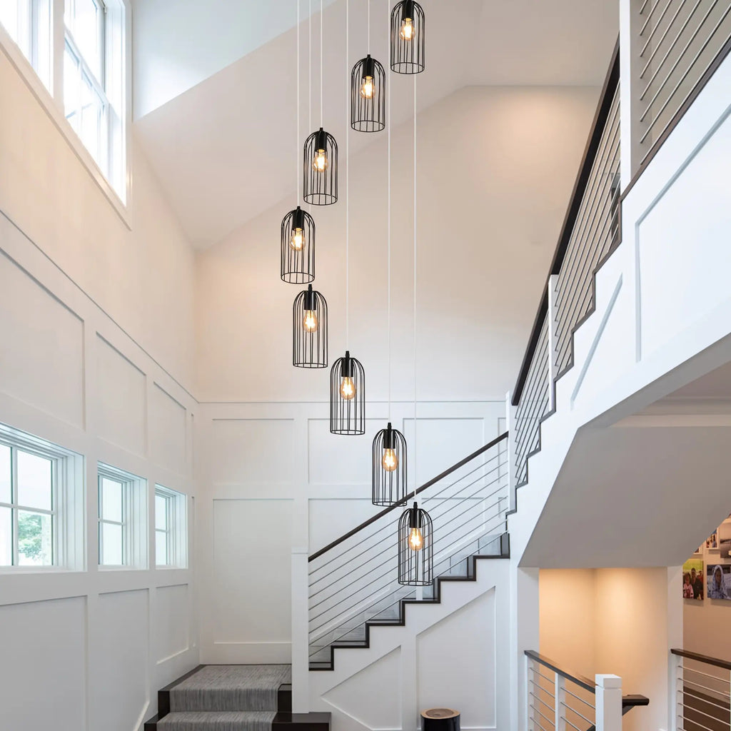 Modern staircase pendant light - extra long 114.2 inches (290 cm) hanging staircase light fixture, semi-flush mount or hanging, hardwired, no battery needed, suitable for large staircases, living rooms, foyers, villas - modern home lighting