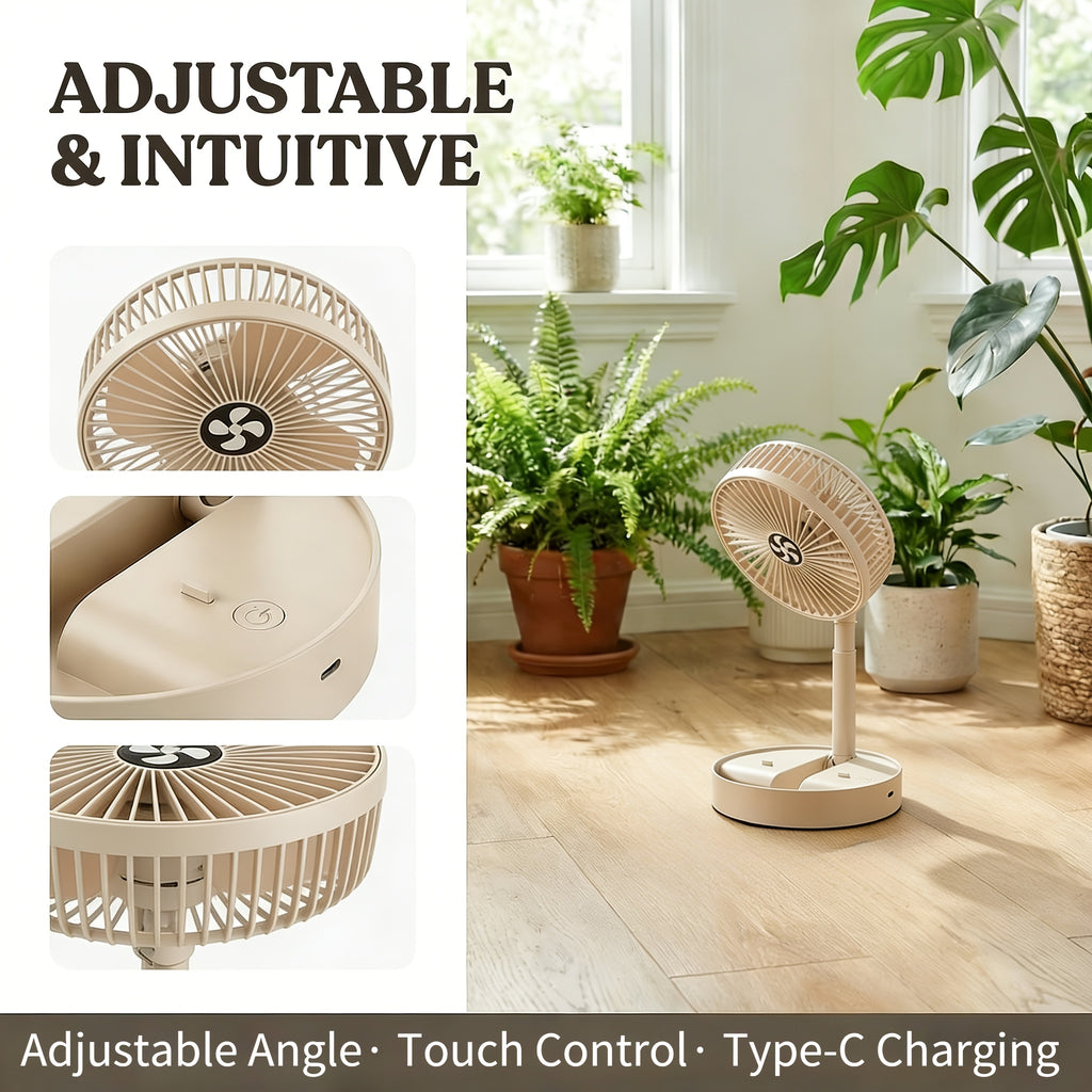 Retractable Foldable Desktop Fan, Portable Telescopic Design, Natural Cooling, Ideal for Home, Office, Balcony and Desk, Compact Stylish Fan (Beige / White)
