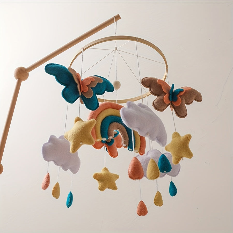 baby toys，Baby Sheep & Star & Moon Bed Bell,Baby Mobile Crib,手工制作的彩虹蝴蝶床铃，益智，增强儿童手眼协调能力，预防近视，适合儿童房装饰，亲子互动的最佳礼物，生日礼物，圣诞节礼物