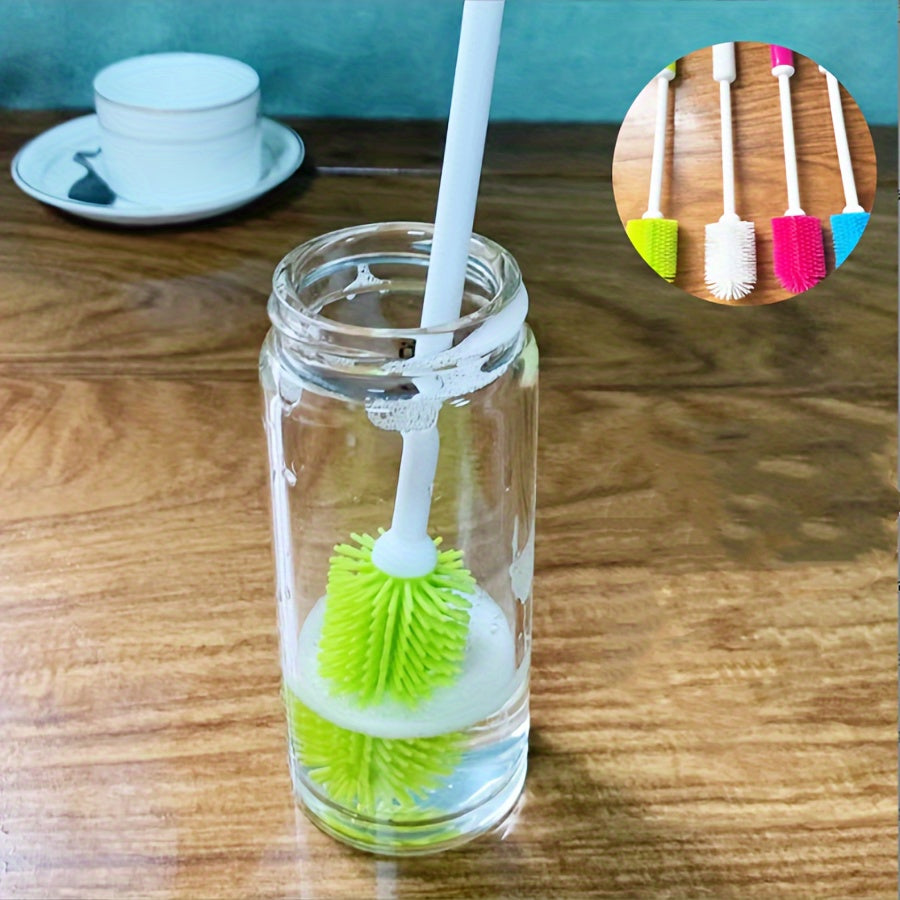 Multifunctional Household Silicone Cup Brush, Long Handle 360° Rotating Cleaning Brush, Ideal for Milk Bottle Coffee Cup Jar Kitchen Cleaning