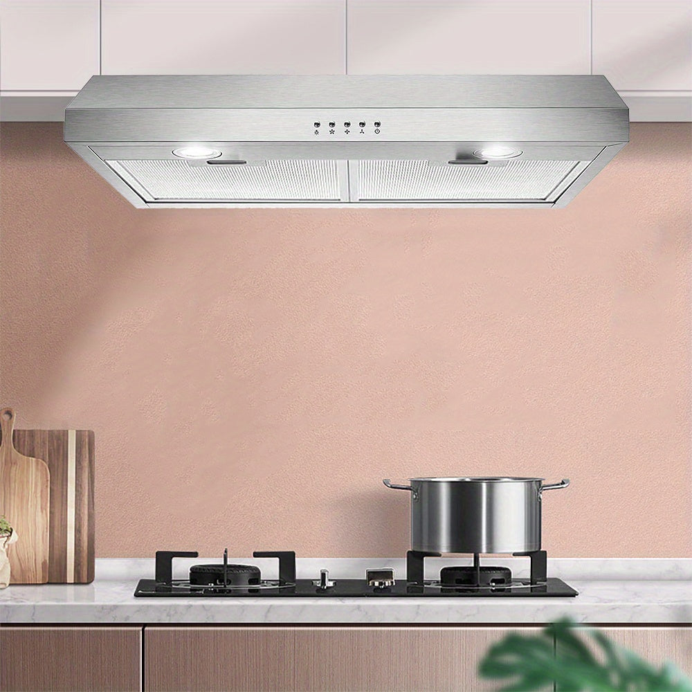 30-Inch Under-Cabinet Range Hood, Silver Stainless Steel Kitchen Vent Hood, 600CFM Stove Exhaust Fan, 3-Speed Fan, 2 Bright LED Lights