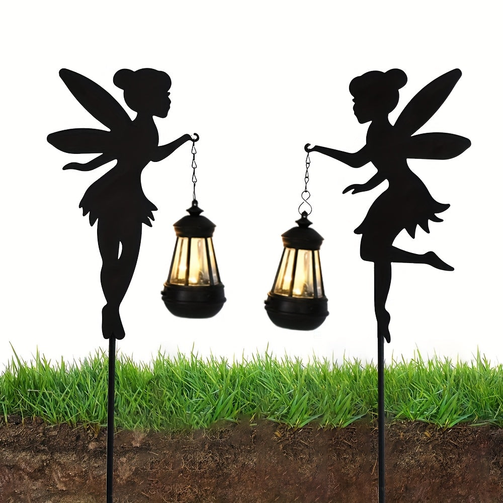 2-Piece Solar Fairy Shadow Light - Perfect Floor-Standing Decoration for Garden, Colorful Garden Ornament, IP44 Splash-Proof Solar Charging, Suitable for Outdoor Spaces, Camping Decoration, Valentine's Day Gift (Colorful Light / Warm Light)