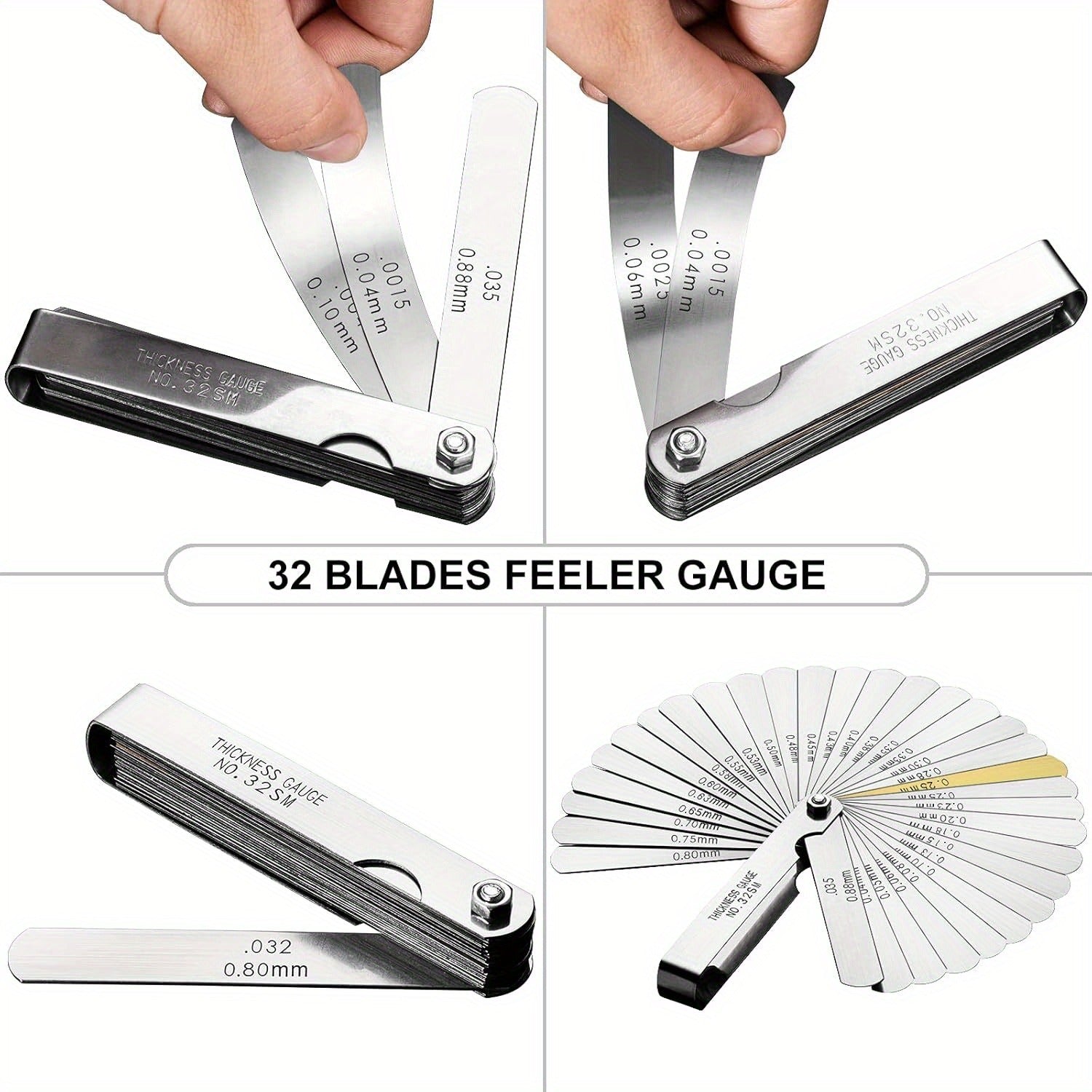 32-Blade Stainless Steel Feeler Gauge Set – Precision Instrument Calibration Gap Gauge, Automotive Valve Feeler Gauge Kit