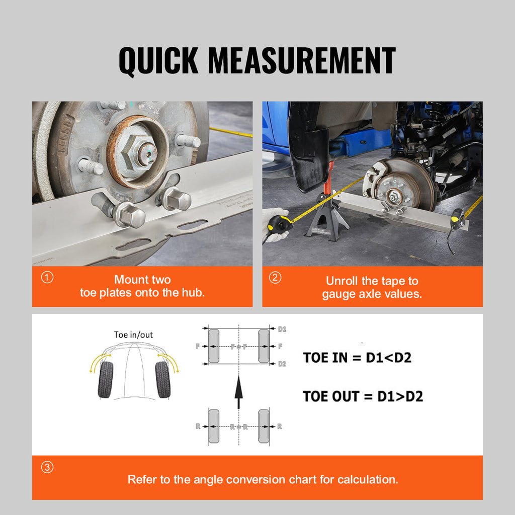 VEVOR Wheel Alignment Tool, 2 Pack Wheel Alignment Turntables, Stainless Steel Wheel Alignment Discs, Accurately Measure Tire Angles, Includes 2 Measuring Tapes and Conversion Chart
