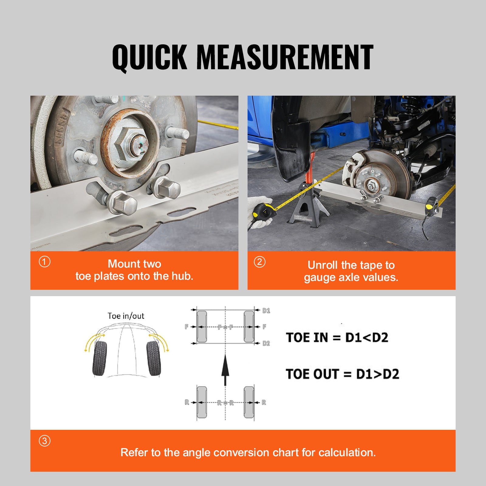 VEVOR Wheel Alignment Tool, 2 Pack Wheel Alignment Turntables, Stainless Steel Wheel Alignment Discs, Accurately Measure Tire Angles, Includes 2 Measuring Tapes and Conversion Chart