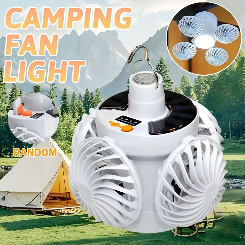 1pc Macro Universe LED Camping Fan Light - Rechargeable Portable Light with Power Display, Foldable Hands-Free Floodlight for Camping, BBQ, Fishing, Tent Lighting & Outdoor Emergency Power