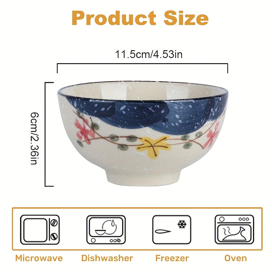 6pcs Vintage Ceramic Cereal Bowls, 4.5-Inch Stackable Chinese Bowls – Small Hand-Painted Dinnerware Set – Perfect for Cereal, Salad, Dessert, Ice Cream, Rice, Noodles – Dishwasher Safe & Microwave Safe