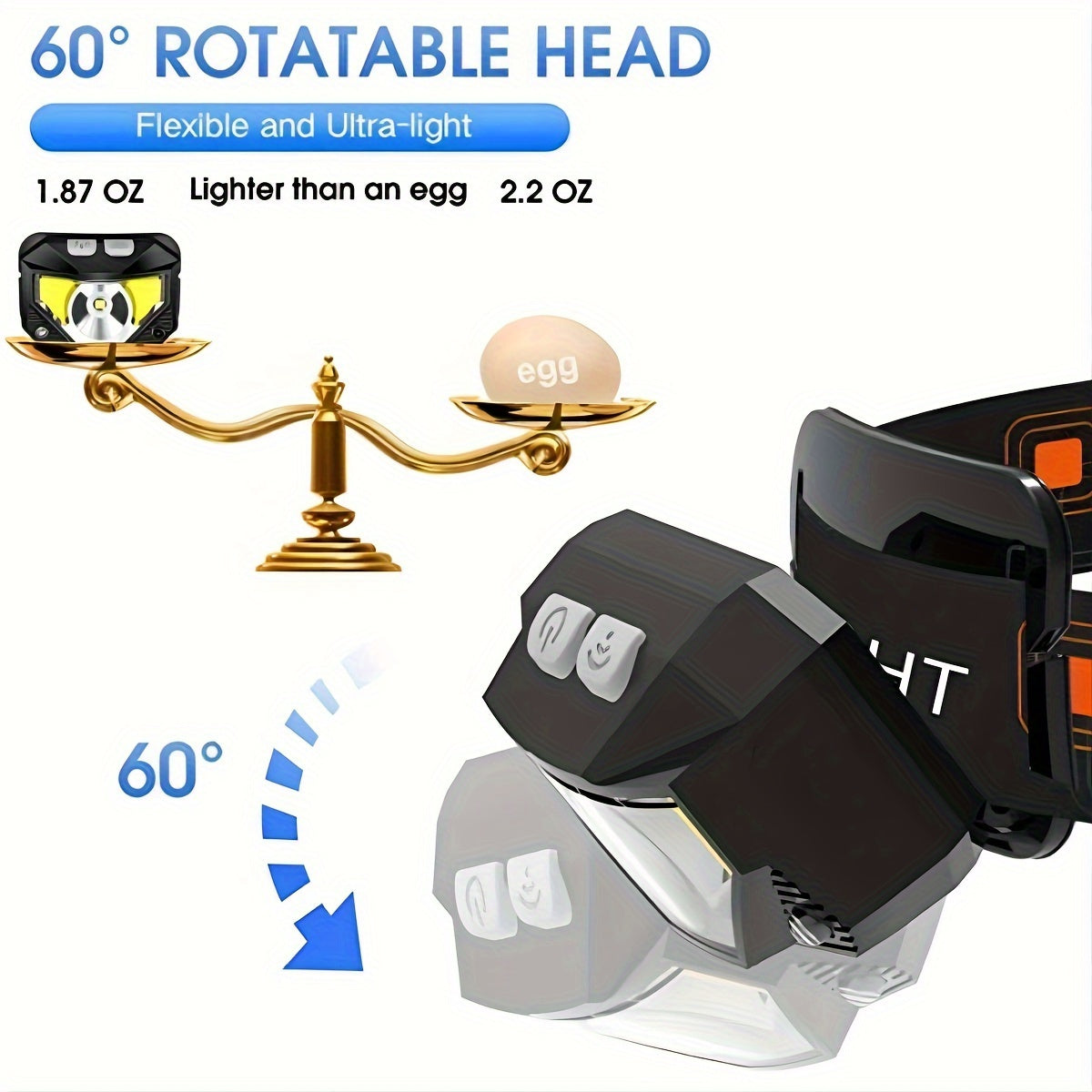 Staaricc 2/1 Pack Rechargeable Super Bright LED Headlamp, Motion Sensor Activated, 8 Lighting Modes, Red & White Light, Perfect for Outdoor Camping, Running, Fishing and Emergency