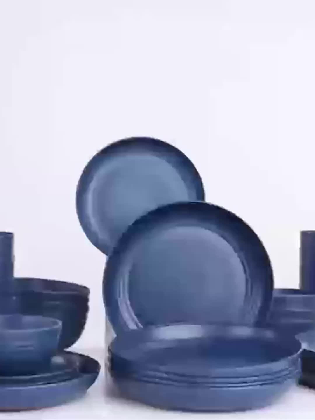 16-Piece Blue Dinnerware Set for 4 Persons – Includes Dinner Plates, Bowls & Cups – Microwave & Dishwasher Safe – Perfect for Christmas, New Year, Valentine‘s Day, Kitchen, Outdoor Camping, RV & Picnics