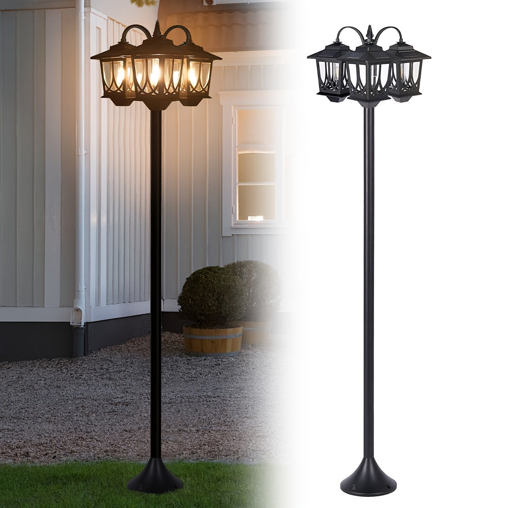 2/1-Piece 73-Inch 3-Head Solar Light, Clear Glass Aluminum, 60 Lumens, Accurate 3000K Light, Adjustable in Sections, Solar Floor Lamp, Outdoor Light, Solar Post Light, Suitable for Home, Courtyard, Garden, Valentine's Day, Carnival