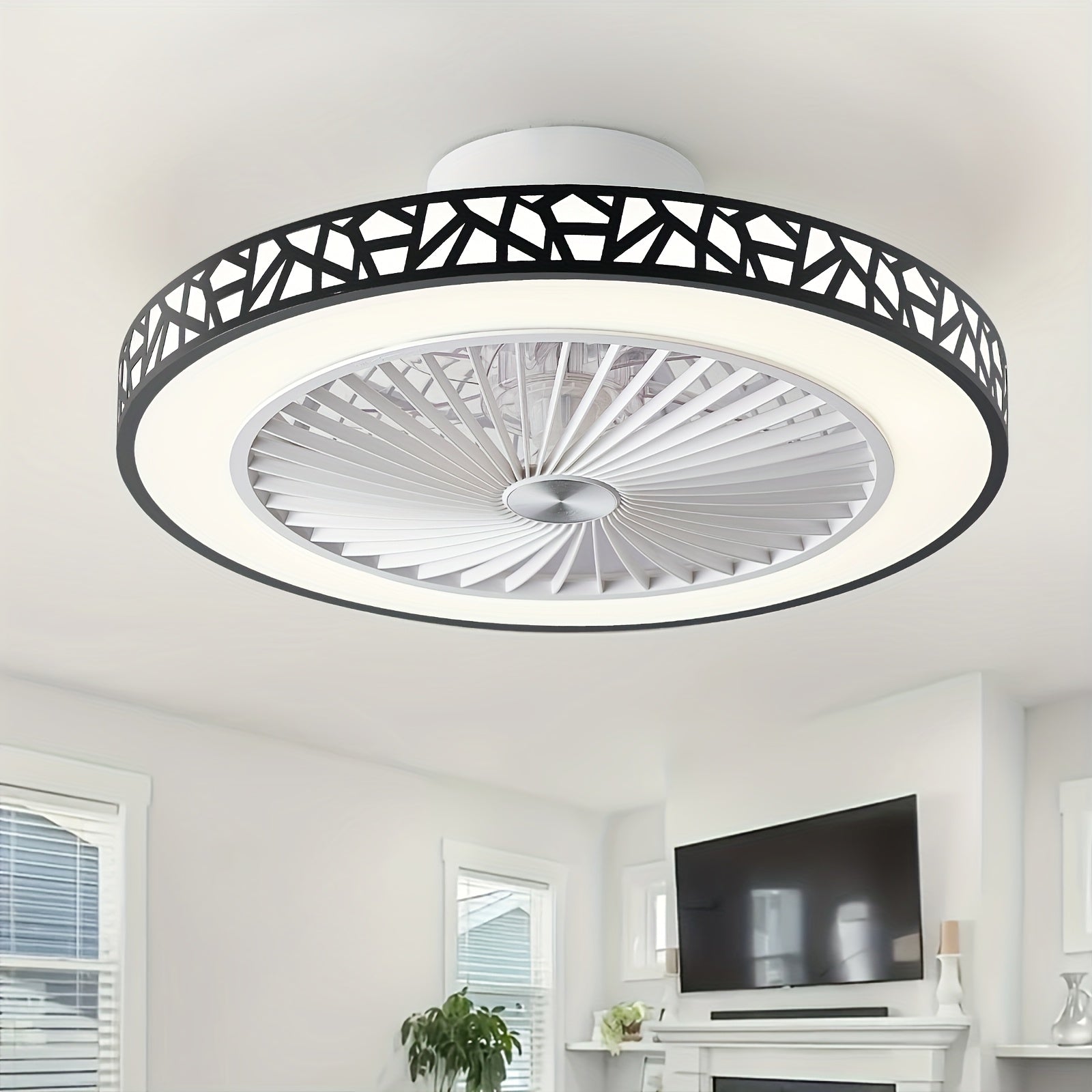 19-Inch Low Profile Flush Mount Ceiling Fan Light Fixture, with Light, 6 Speeds and 41W LED Bulb, Reversible Use, Suitable for Bedroom, Room and Living Room, Includes Remote Control