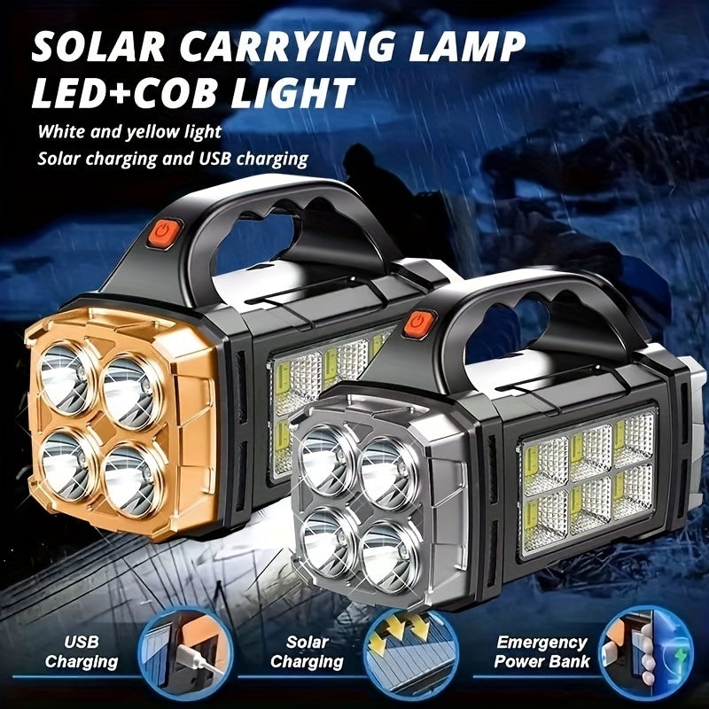 Multifunctional Rechargeable Solar Flashlight, Portable Handheld Emergency Flashlight with 1500mAh Battery, USB Charging and Red Light Mode, Ideal for Camping, Fishing and Outdoor Adventure