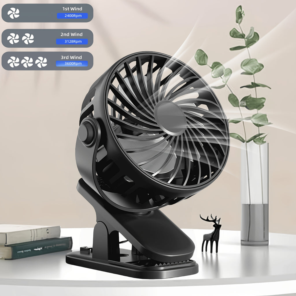 USB Rechargeable Mini Desktop Fan, Quiet 3-Speed Adjustment, Lightweight Portable, 360° Adjustable Angle, Personal Cooling Fan for Home, Car, Office, Dormitory, Camping and Travel