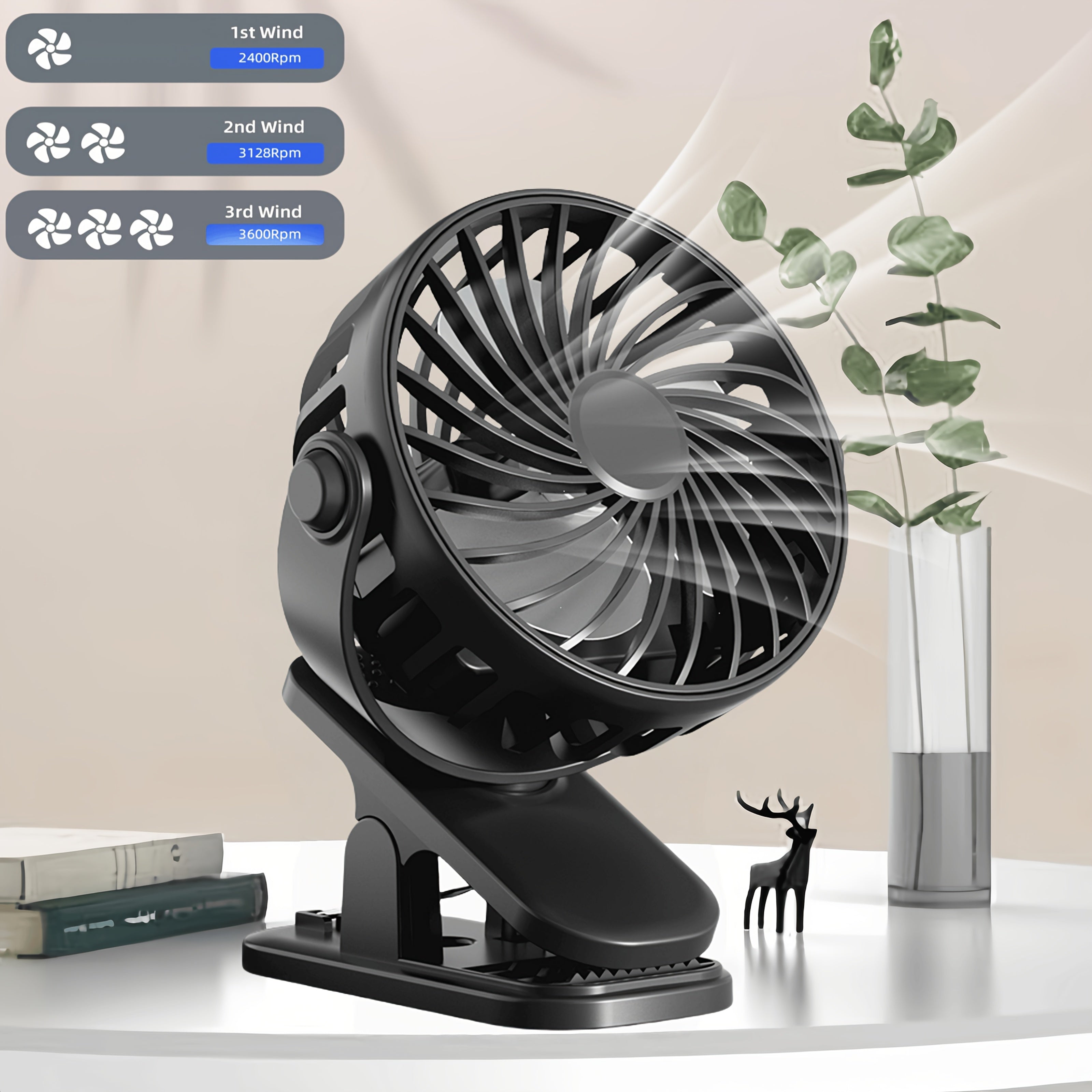USB Rechargeable Mini Desktop Fan, Quiet 3-Speed Adjustment, Lightweight Portable, 360° Adjustable Angle, Personal Cooling Fan for Home, Car, Office, Dormitory, Camping and Travel