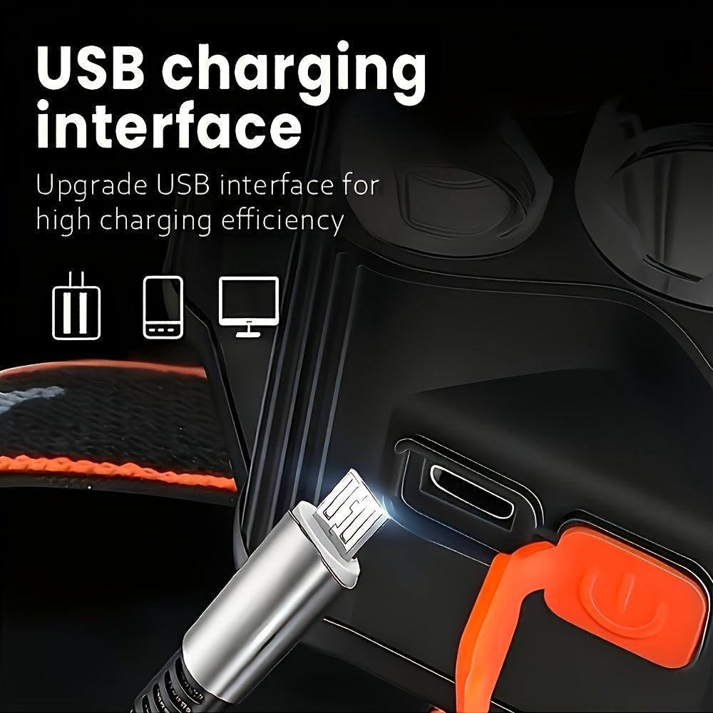 2 Pack Rechargeable Headlamp, 5LED Super Bright Headlamp Flashlight, Lightweight USB Charging Head Light, 3 Lighting Modes for Outdoor Camping Running Hiking Fishing