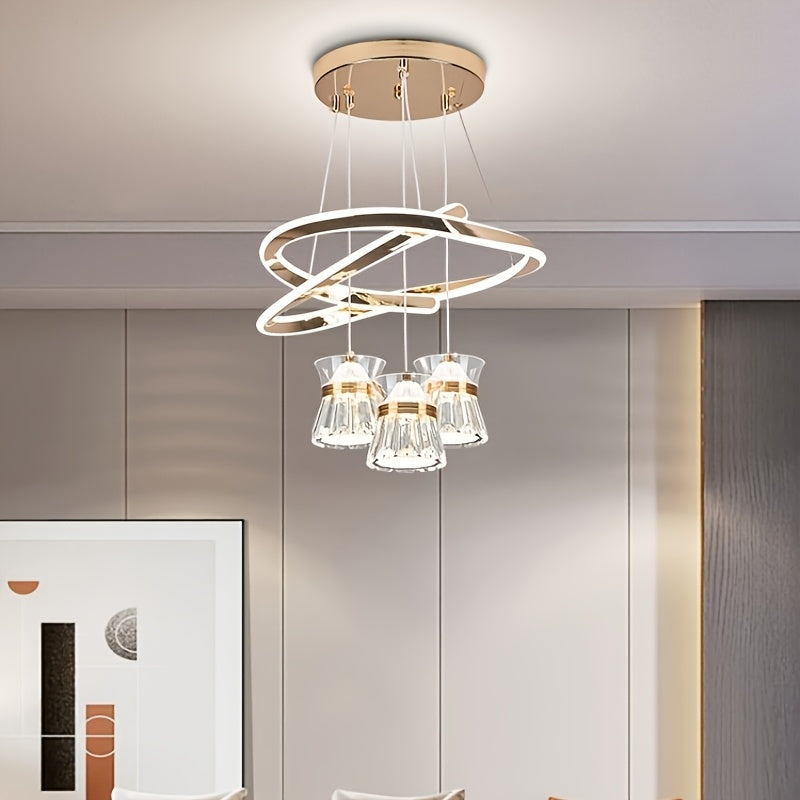 Modern LED Indoor Pendant Light with 3 Lights, Adjustable Color Temperature, 3-Color Temperature Lighting Fixture