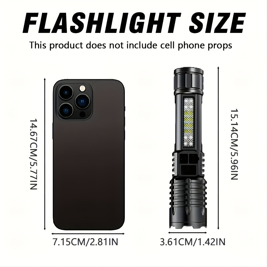 Rechargeable High Lumen Super Bright Flashlight, 5 Modes Zoomable with LCD Digital Display, Powerful Handheld LED Flashlight, ABS Material High Brightness Outdoor Light for Emergency, Camping, Fishing, Running and Hiking