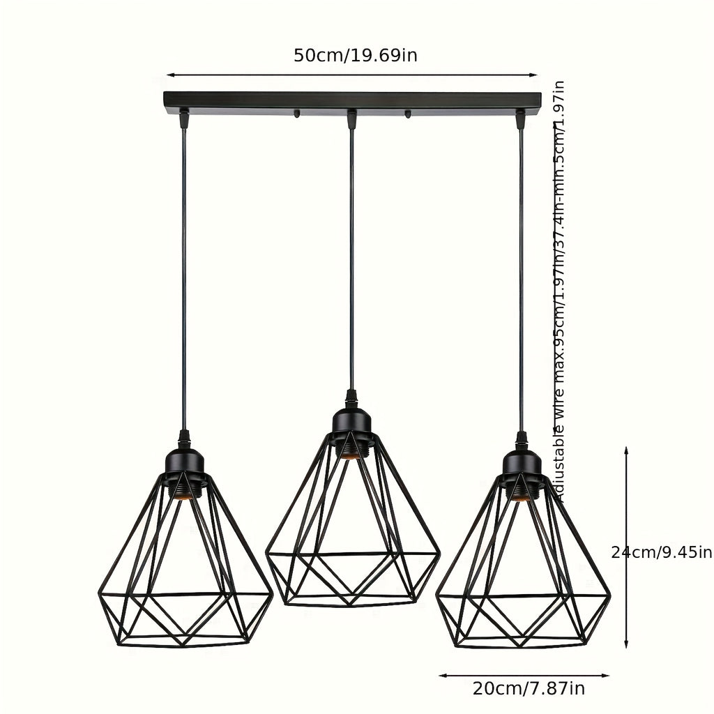 1 piece industrial vintage metal ceiling light, 3-head black pendant lamp shade set, semi-recessed installation, hardwired 85V-265V, mounting hardware included, suitable for kitchen island, living room, dining room - home gift, New Year