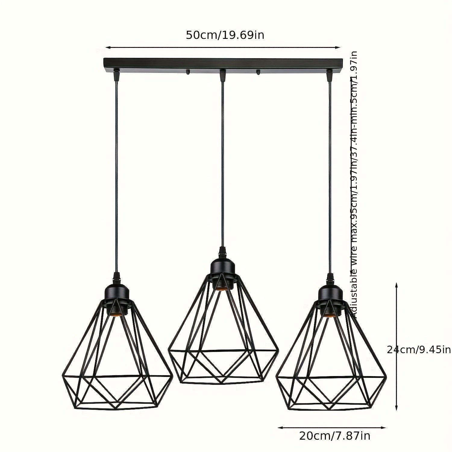 1 piece industrial vintage metal ceiling light, 3-head black pendant lamp shade set, semi-recessed installation, hardwired 85V-265V, mounting hardware included, suitable for kitchen island, living room, dining room - home gift, New Year