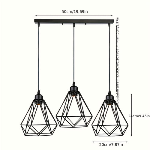 1 piece industrial vintage metal ceiling light, 3-head black pendant lamp shade set, semi-recessed installation, hardwired 85V-265V, mounting hardware included, suitable for kitchen island, living room, dining room - home gift, New Year