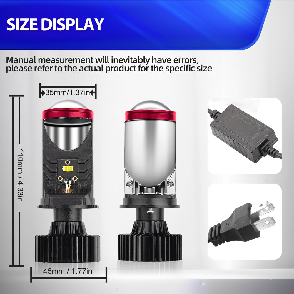 1pc/2pcs H4 LED Projector Headlight Lens, Designed for Left-Hand Drive, with 180W H4 LED Left-Hand Drive Bulb, Compatible with Cars or Motorcycles, Lens LED Light, Suitable for 12V and 24V Systems, 6000K Color Temperature