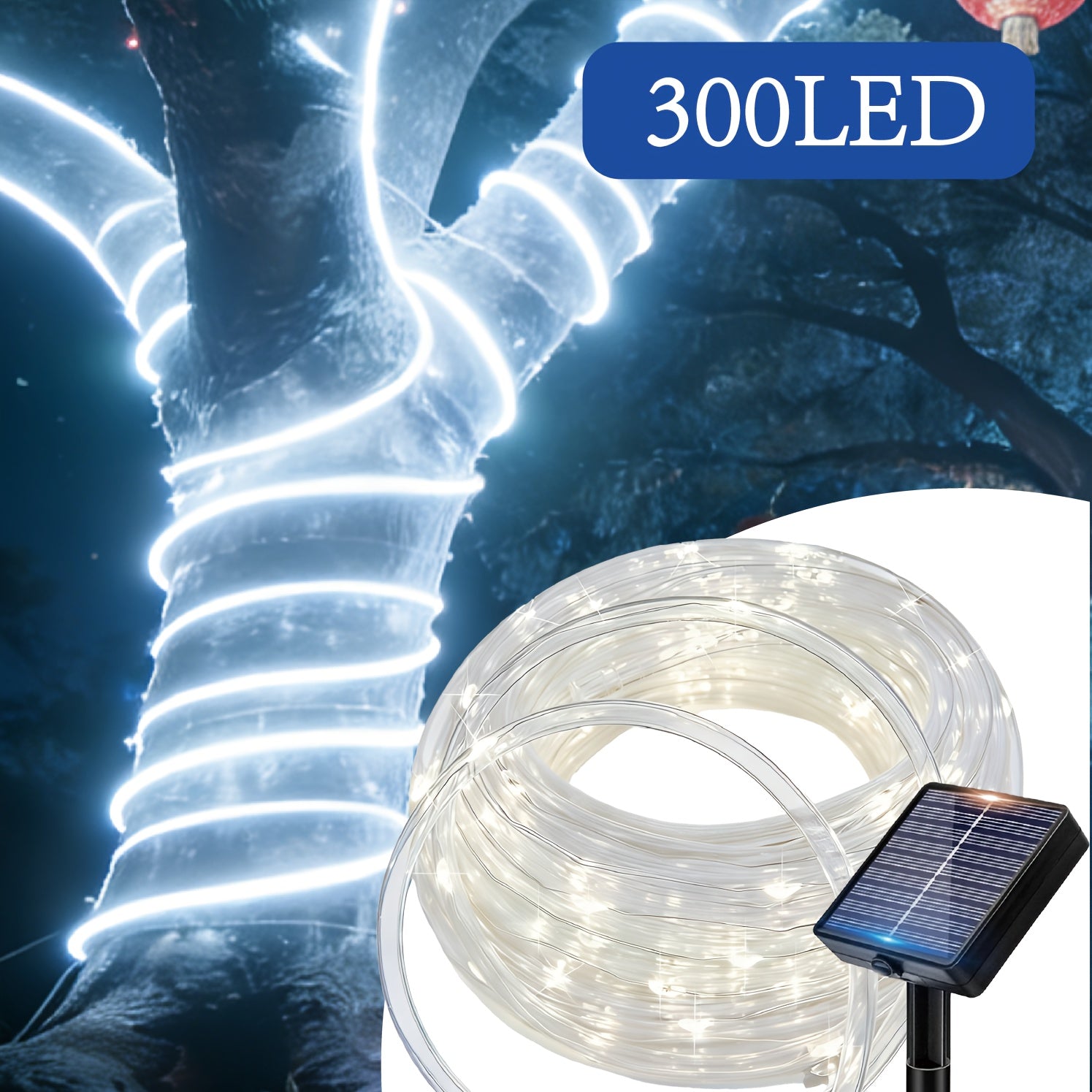 1pc solar tube light, 50/100/200/300 LED fairy flexible hose string light, 12 lighting modes, suitable for porches, courtyards, paths, fences, pools, parties, Christmas decoration