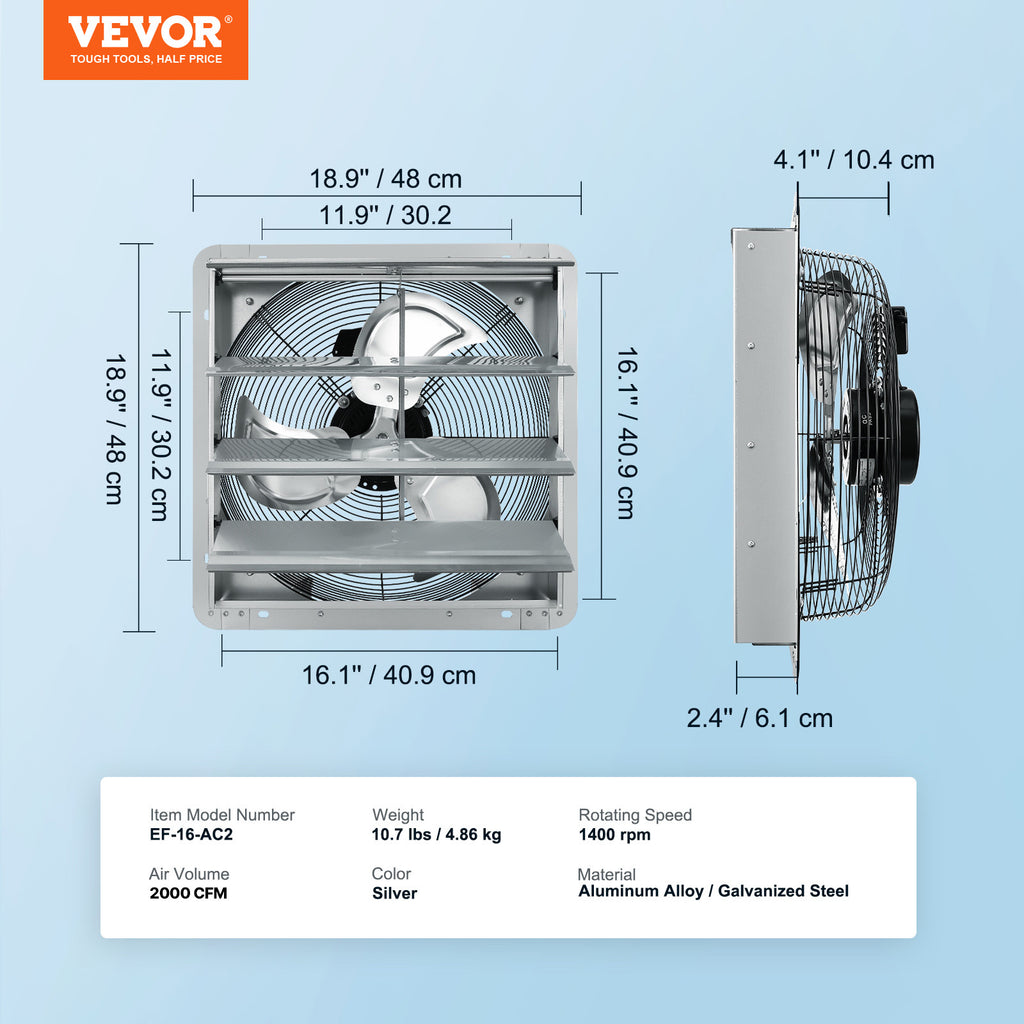 VEVOR 10''/16''/24'' Fan Shutter Exhaust Fan, Aluminum Wall Mount Attic Fan with AC Motor, Ventilation & Cooling for Greenhouse Garage Shed Store