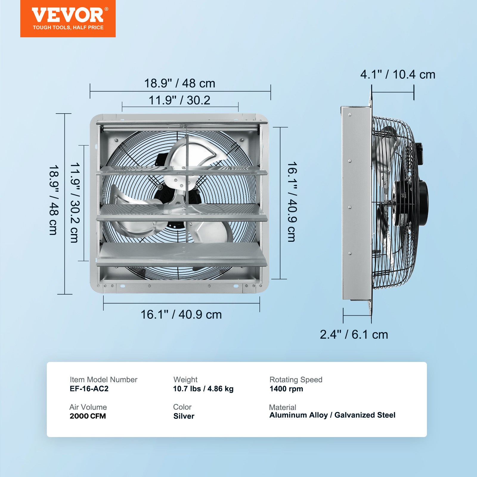 VEVOR 10''/16''/24'' Fan Shutter Exhaust Fan, Aluminum Wall Mount Attic Fan with AC Motor, Ventilation & Cooling for Greenhouse Garage Shed Store