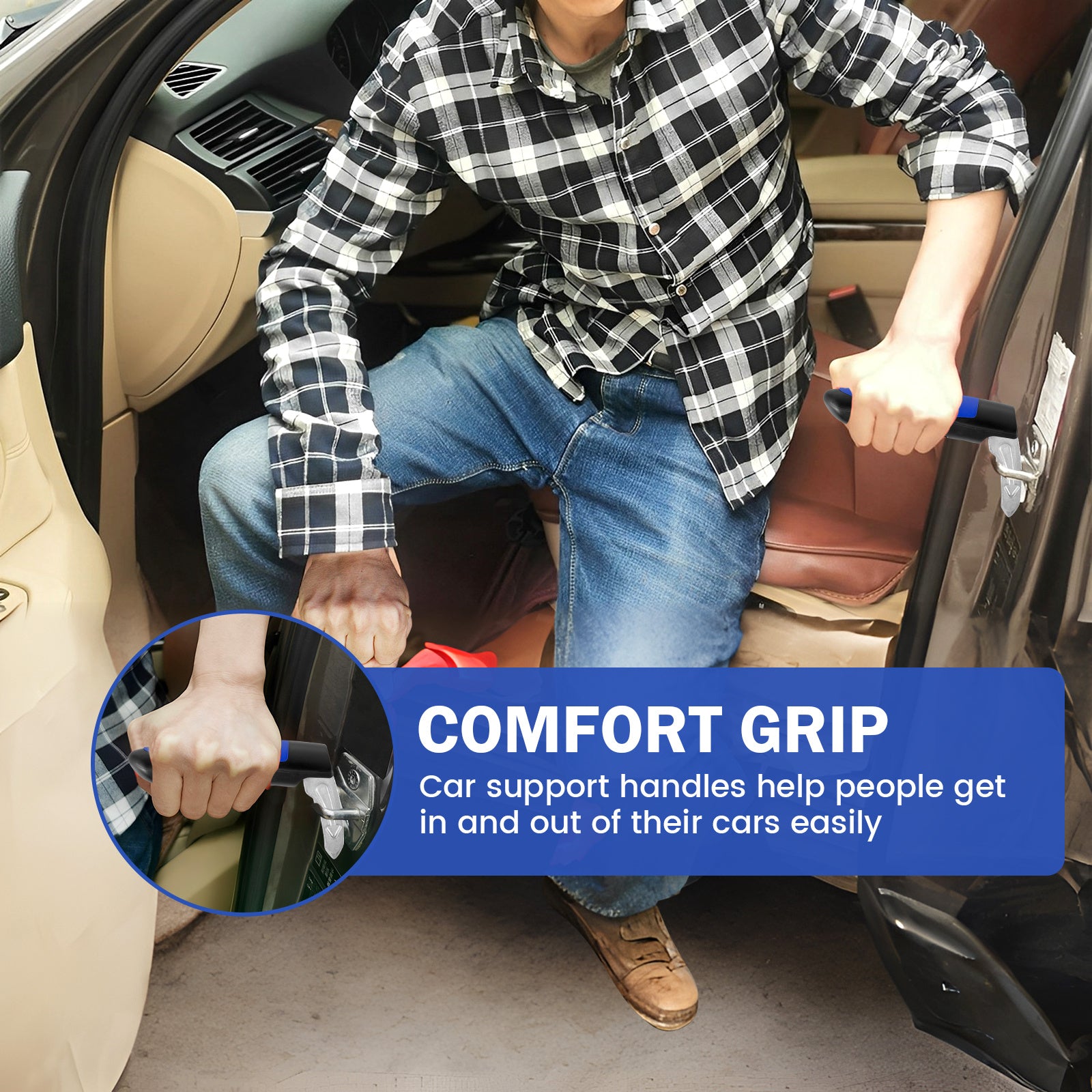 2/4-Pack Car Door Assist Handle – 2-in-1 Multifunctional Vehicle Support Grip, Window Breaker, Portable Car Grab Handle for Seniors & Vehicle Emergency Tool