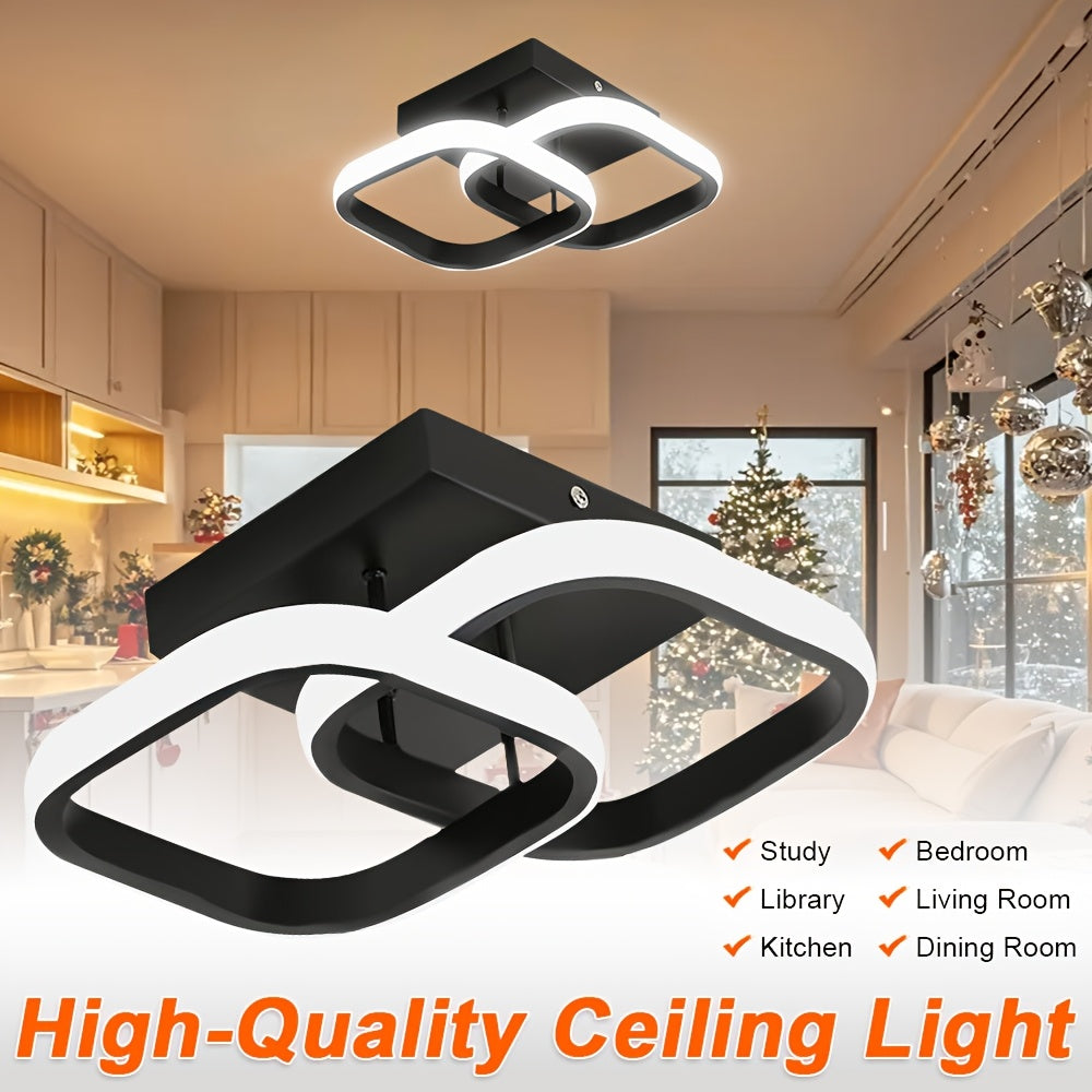 Premium creative square bedroom ceiling light, living room lighting fixture, modern minimalist European and American style three-color changing ceiling light, stylish double-sided ceiling light, energy-saving and durable