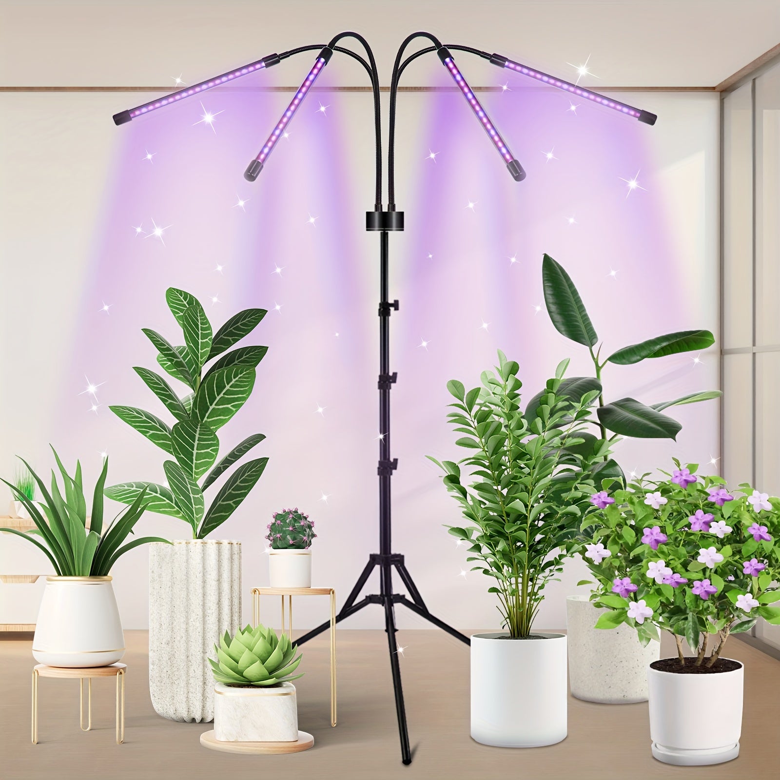 Full Spectrum Indoor Plant Grow Light, Built-in 80 LED Beads, Suitable for 15 to 60 Inch Plants, Equipped with Adjustable Tripod and 4 Lamp Heads