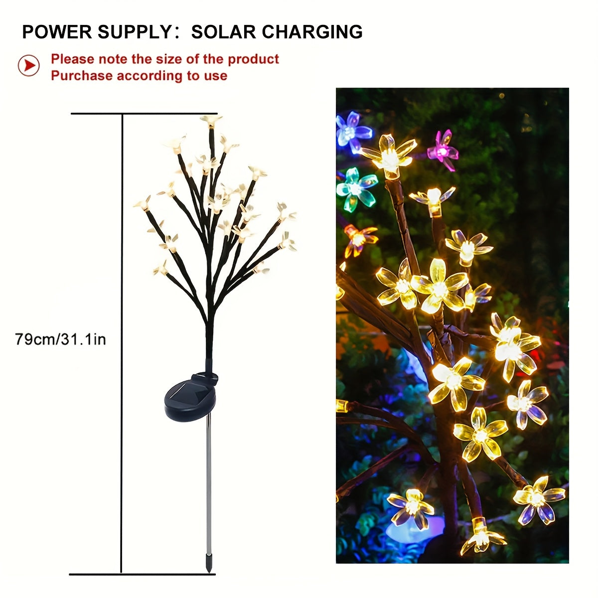 1pc/2pcs Solar Branch Cherry Blossom Light, Christmas Outdoor Courtyard Decorative Cherry Blossom LED Ground Insert Light Suitable for Garden Lawn Courtyard Patio Decoration, Path, Perfect Christmas Holiday Party Decoration Gift